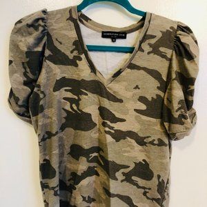 Camo Tee with Ruched Sleeves